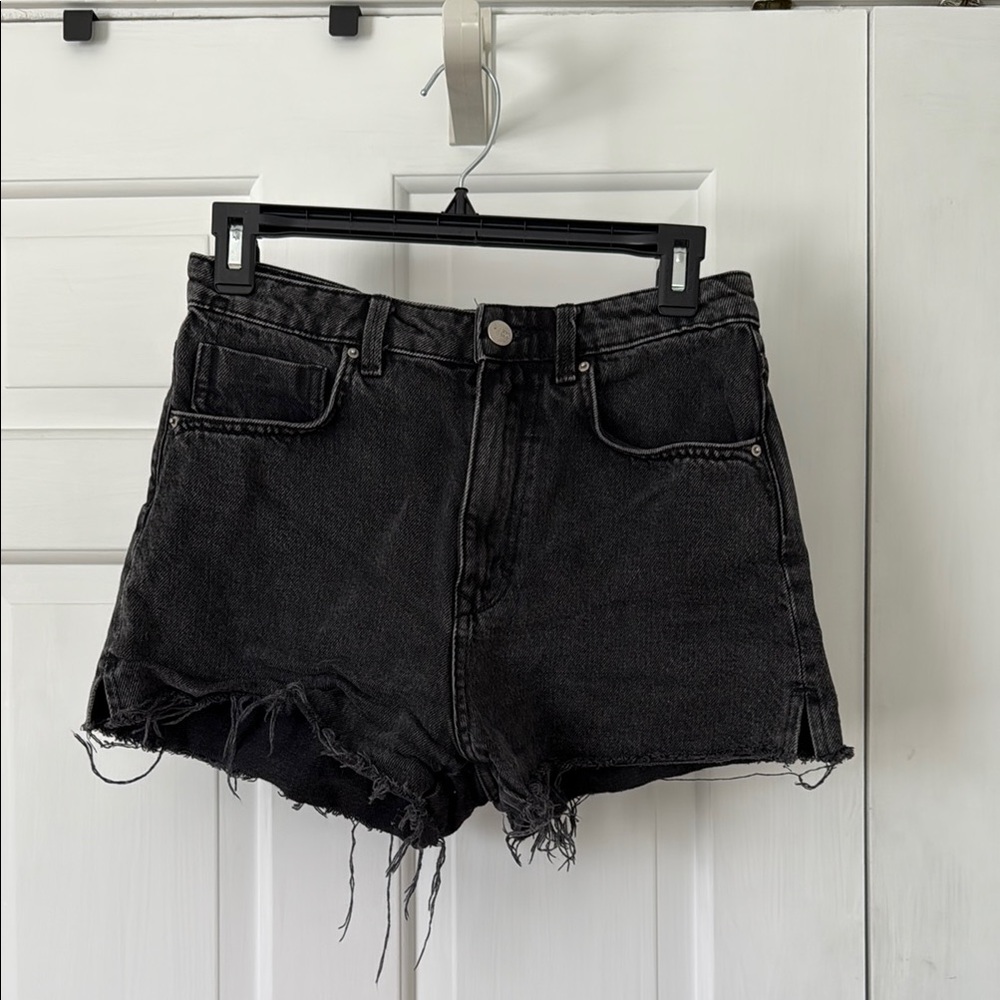 Zara Washed Black Jean Shorts High-Waisted Distressed